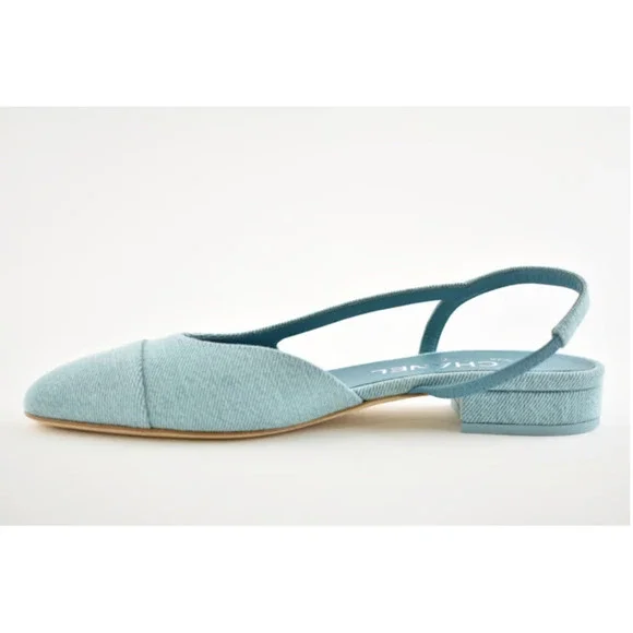 Chanel 21S Denim Blue Neon Mademoiselle Coco Sling Slingback Flat Sandal 37.5 - Picture 9 of 12